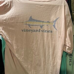 Vineyard Vines Light Pink Tee with Blue & Yellow Marlin Graphic